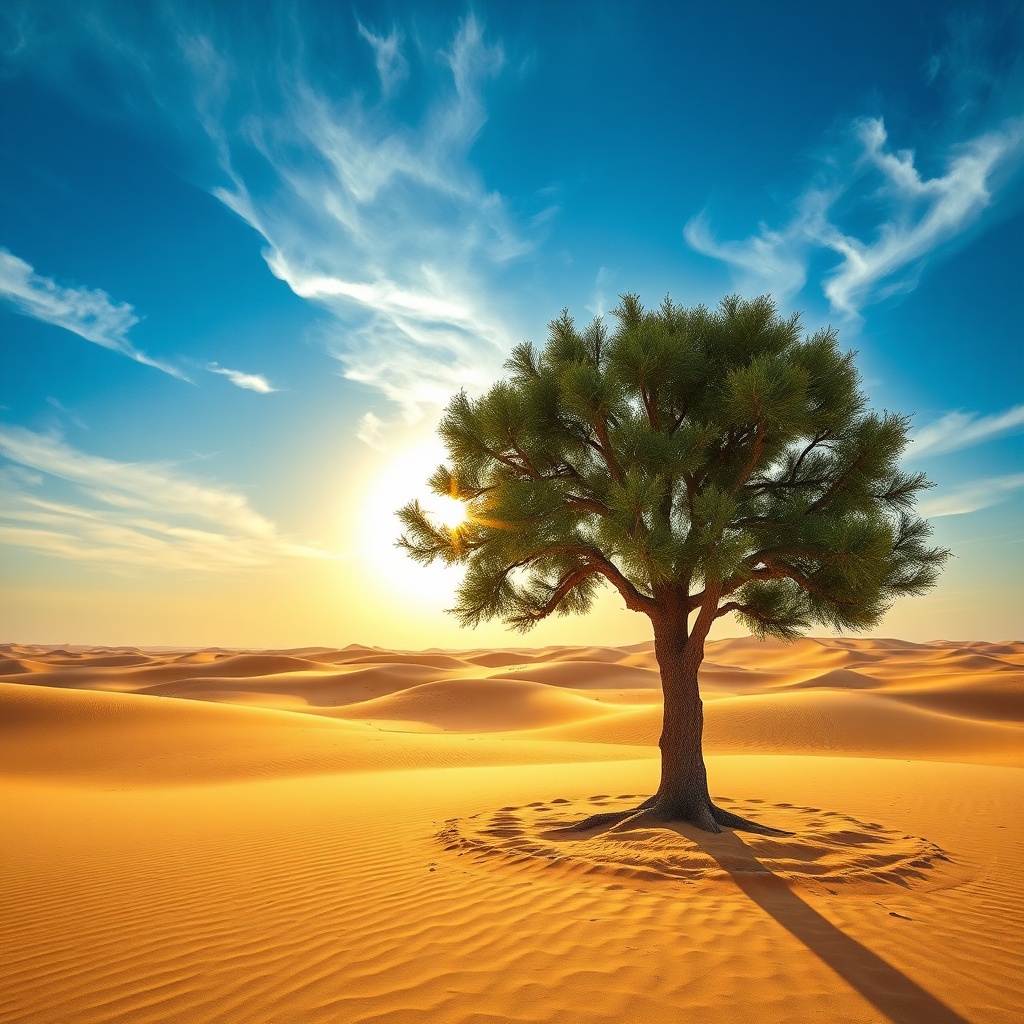 L'Arbre de Vie, une curiosité naturelle au cœur du désert de Bahreïn, un lieu emblématique parmi les expériences incontournables à Bahreïn, symbolisant la survie et la beauté du paysage désertique.