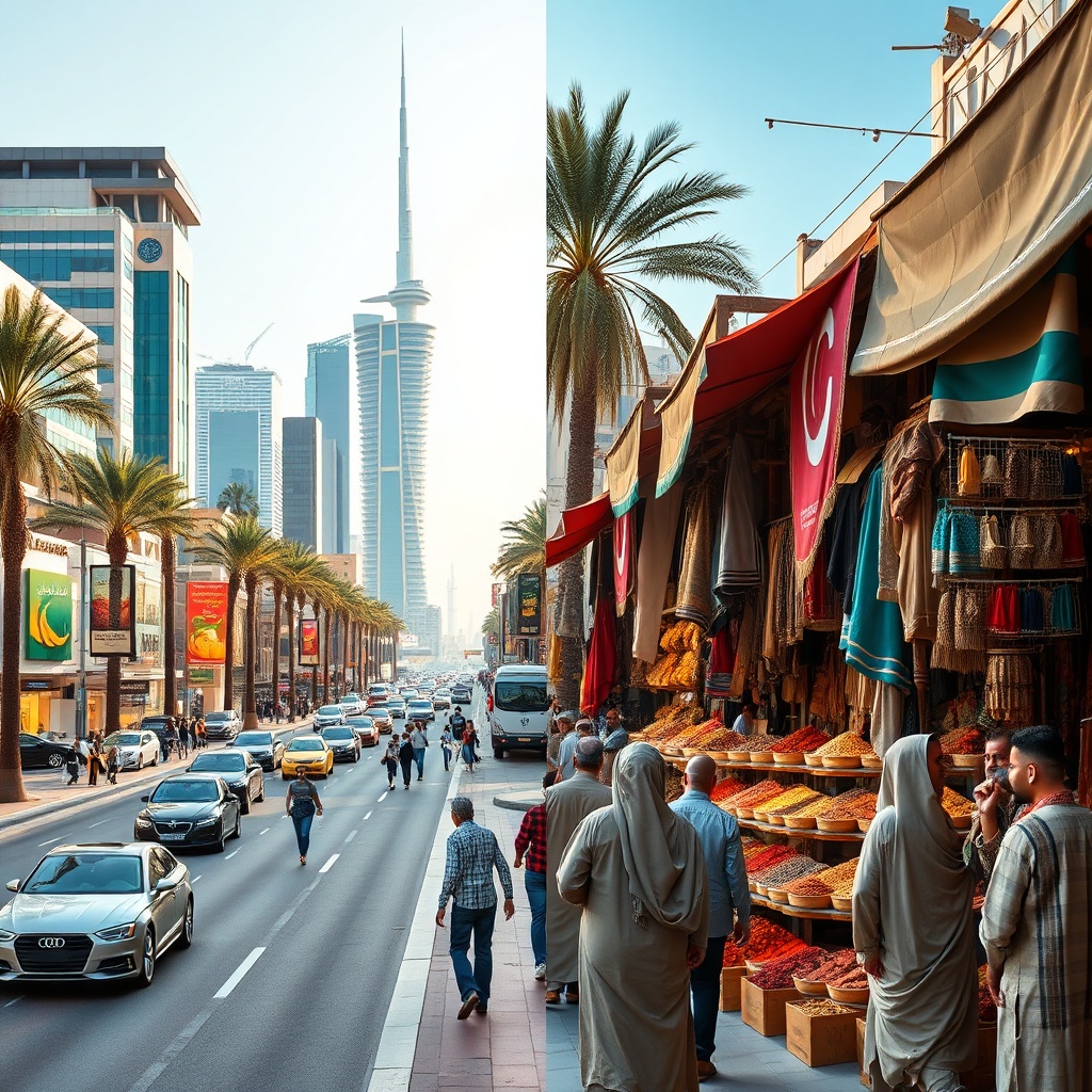 Street life comparison between Dubai and Bahrain showcasing lifestyle and cultural differences for Bahreïn vs Dubaï