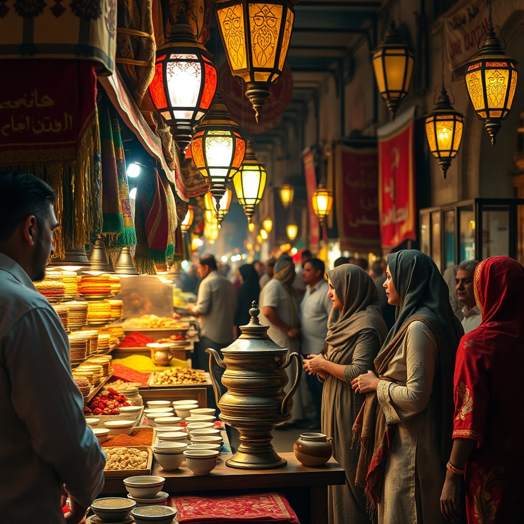 Scène animée du souk de Manama à Bahreïn, entre tradition et culture locale.